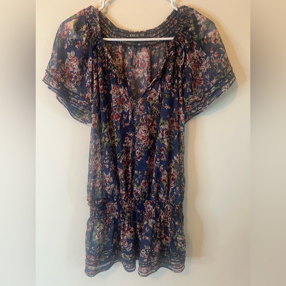 Express Navy Floral Blouse